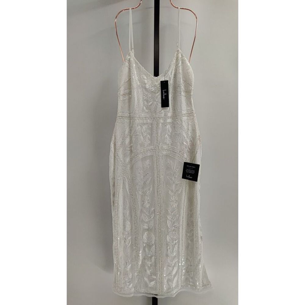Lulu's White Beaded Spaghetti Strap Midi Dress